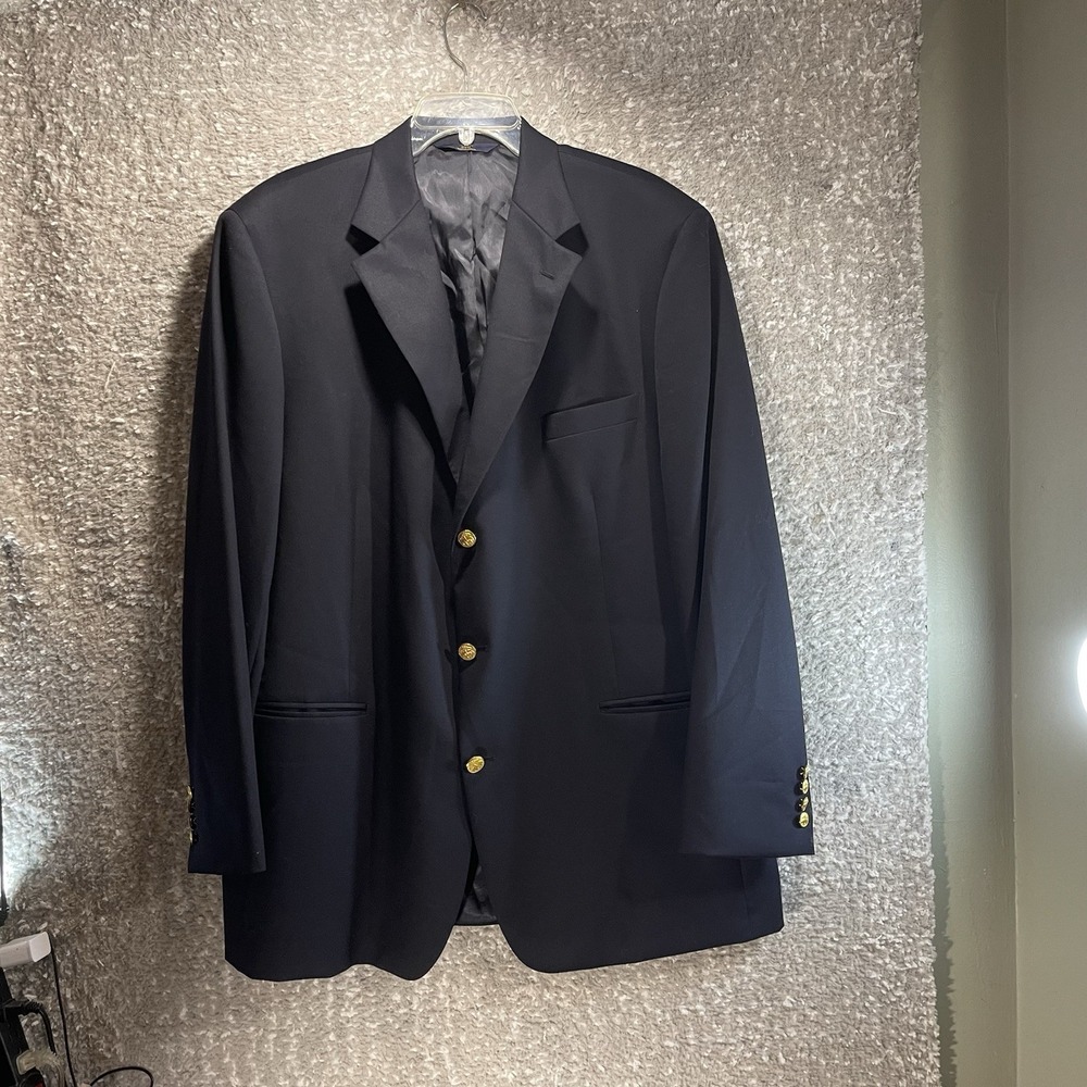Brooks Brothers 346 Black Wool Blazer Gold Buttons 48L Preppy Academia Lined